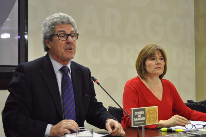 Gregorio Briz y Carmen Martínez (CHA), en rueda de prensa en las Cortes