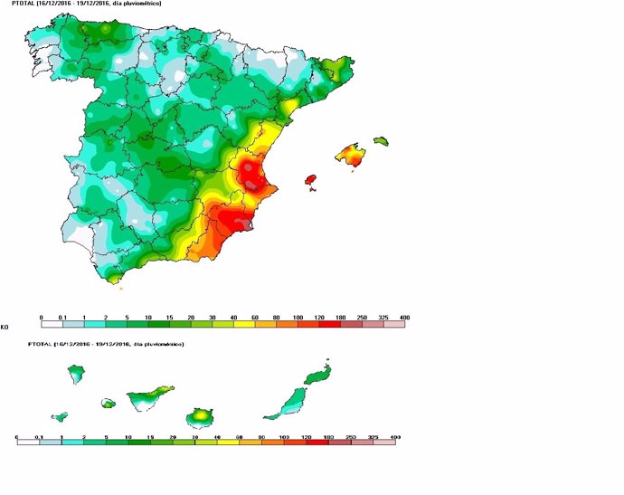 Las lluvias dejan acumulaciones muy importantes en el Mediterráneo