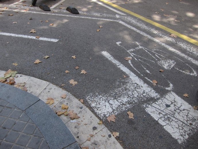 Señalización de un carril bici de Barcelona
