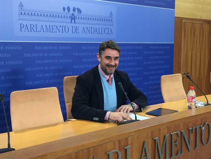 Moreno Yagüe (Podemos), en rueda de prensa en Sevilla