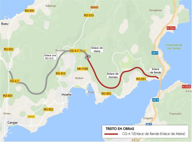 Mapa de la reapertura del corredor do Morrazo