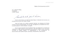 Carta íntegra de José María Aznar a Mariano Rajoy comunicando su renuncia a la presidencia de honor del PP