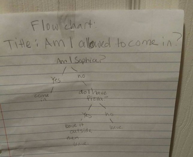 El diagrama de una niña de 12 años pidiendo intimidad para no entrar en su cuart