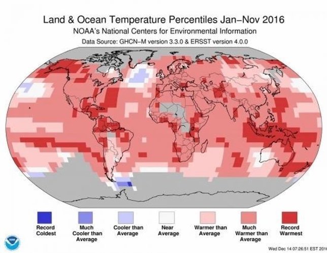 Anomalías de temperatura de enero a noviembre