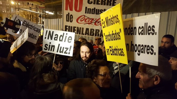 Pablo Iglesias, en la manifestación contra la pobreza energética en Madrid