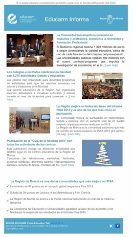 Boletín informativo editado por la Consejería de Educación para los docentes