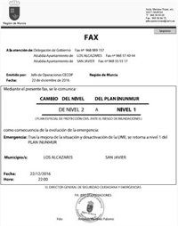 Plan Inunmur reduce a Nivel 1 fase de emergencia ante episodio de lluvias e inundaciones acaecidas en Murcia