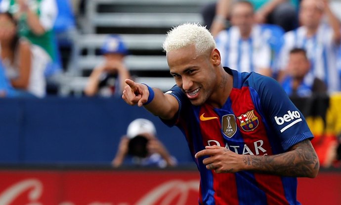 Neymar Junior celebra un gol ante el Leganés