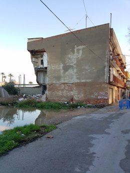 Edificio que se vino abajo por fuertes lluvias en Murcia