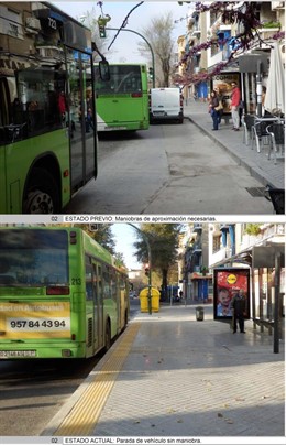 Una de las paradas en las que se ha actuado, con imagen de antes y después
