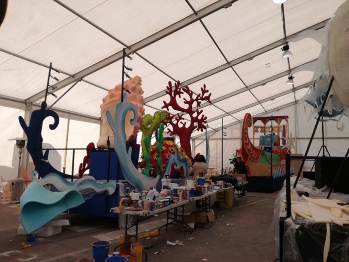Preparación de las carrozas de la Cabalgata 2017 de Palma
