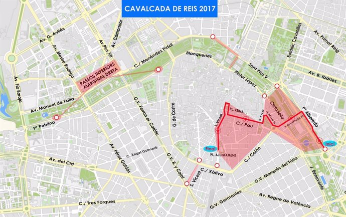 Itinerario de la Cabalgata de Reyes de Valencia 2017