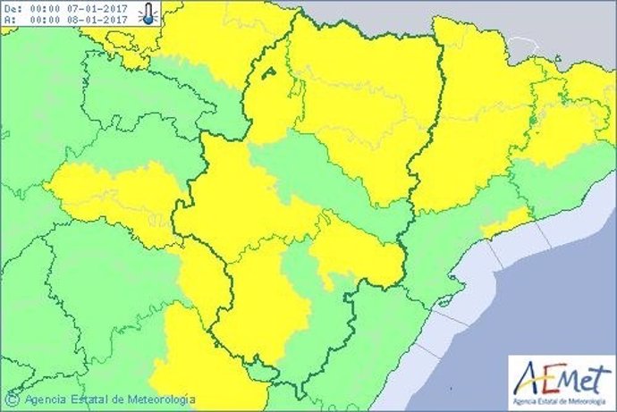 Aviso por temperaturas mínimas en Aragón
