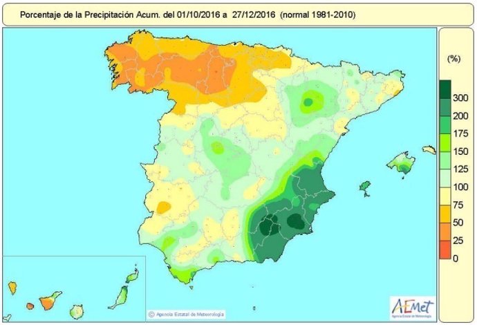 Lluvias acumuladas en el último trimestre de 2016