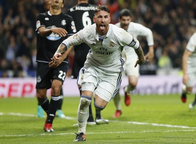 Sergio Ramos celebra el gol de la victoria ante el Deportivo