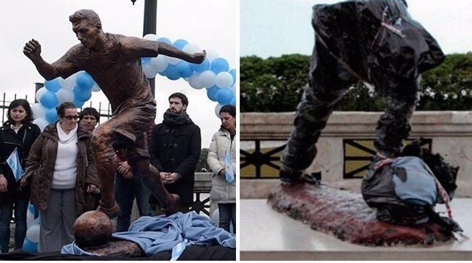 Estatua Messi destrozada