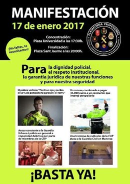 Cartel de la manifestación de policías en Barcelona