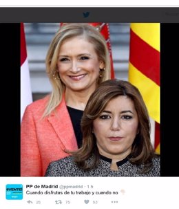 Tuit del PP de Madrid con imagen de Cifuentes y Díaz