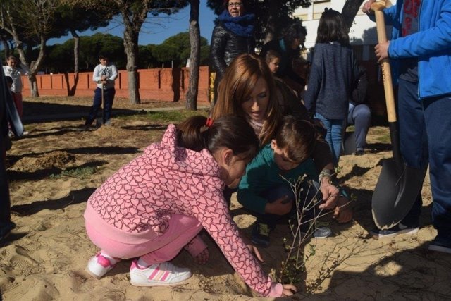 Plantación de árboles del colegio Enebrales