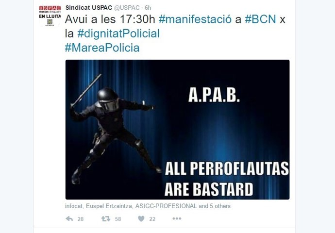 Tuit de Uspac, sindicato de Mossos