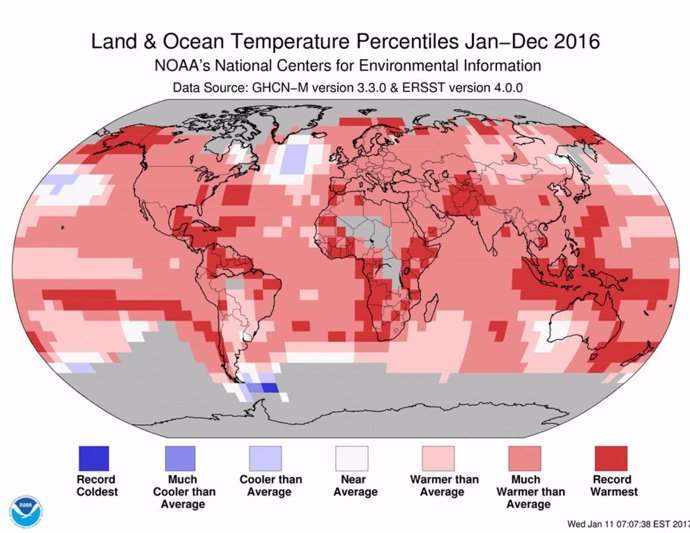 Anomalía de temperaturas en 2016