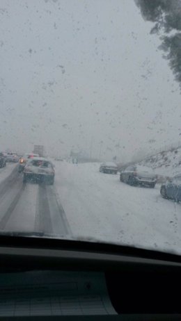 Nieve, carretera, nevada, frío