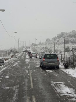 Nieve, carretera, nevada, frío