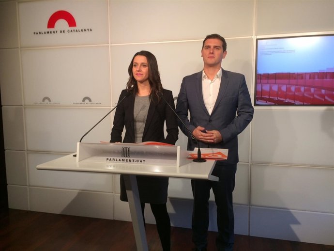El líder de C's Albert Rivera y la líder  en Catalunya, Inés Arrimadas