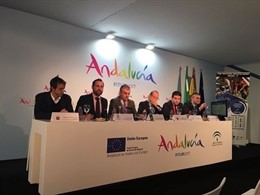 El diputado Cristóbal Ortega en el acto de presentación del evento en Fitur. 