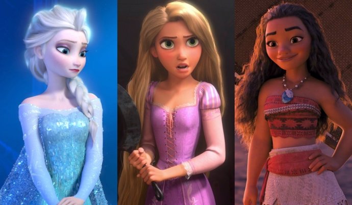 Elsa de Frozen, Rapunzel de Enredados y Vaiana de Moana