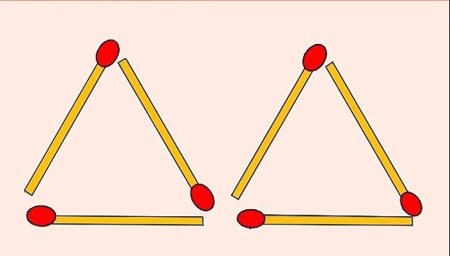 Reto mental: hacer cuatro triángulos con seis cerillas
