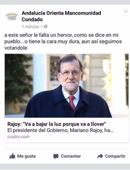 Insultos a Rajoy en Facebook de la Mancomunidad del Condado