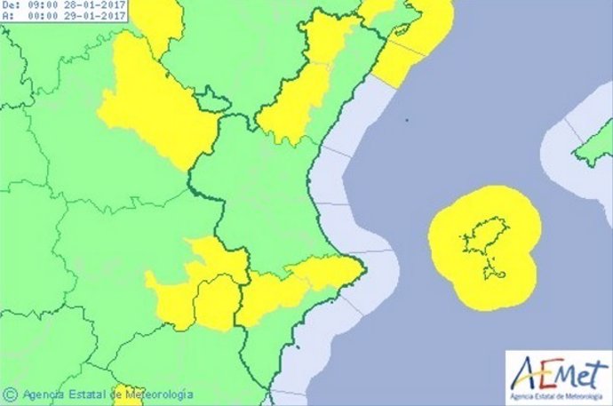 Alerta amarilla en Alicante y Castellón por viento y nieve