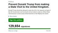 Más de 100.000 británicos firman para impedir una visita de Estado de Trump a su país