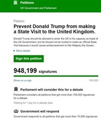 Más de un millón de británicos firman para que el Gobierno impida la visita oficial de Trump