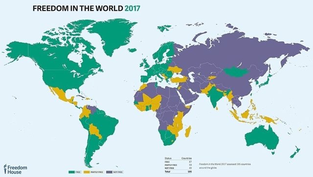 El mapa del mundo según el estudio 'Libertad en el mundo' de Freedom House