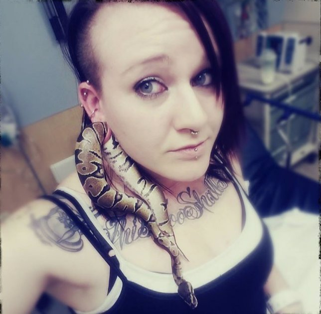 Una serpiente se queda atrapada en el lóbulo de la oreja de una joven