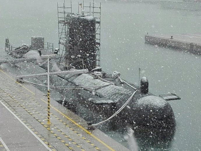 Submarino clase 'Galerna', el 'Mistral', en Cartagena, nevado, nieve, temporal