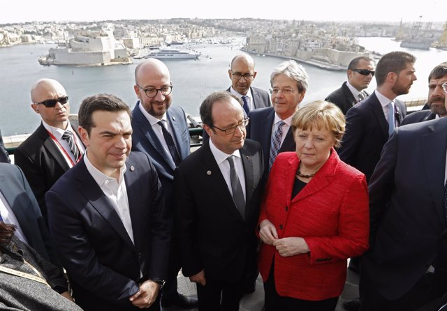 Tsipras, Hollande, Merke, Michel y Gentiloni en La Valeta