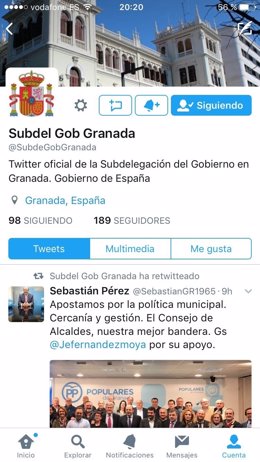 Pantallazo de la cuenta de Twitter de la Subdelegación del Gobierno en Granada