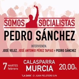 Cartel del encuentro que mantendrá Pedro Sánchez con militantes