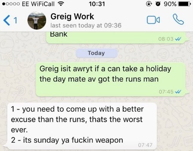 La respuesta de un jefe a un empleado que fingió enfermedad para tener día libre