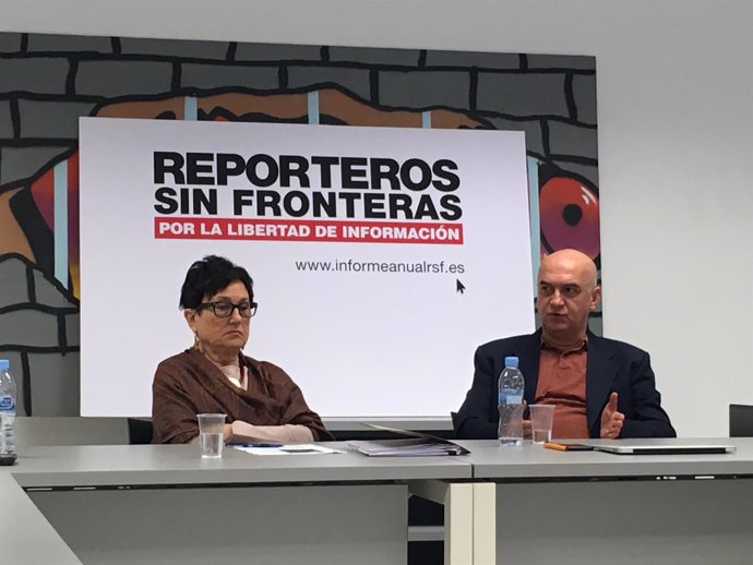 El periodista turco Yavuz Baydar durante la rueda de prensa de RSF en Madrid. 