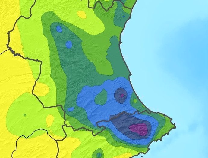 Precipitaciones acumuladas en el norte de Alicante y el sur de Valencia
