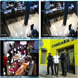 Imágenes de los robos captadas por las cámaras de seguridad y del detenido