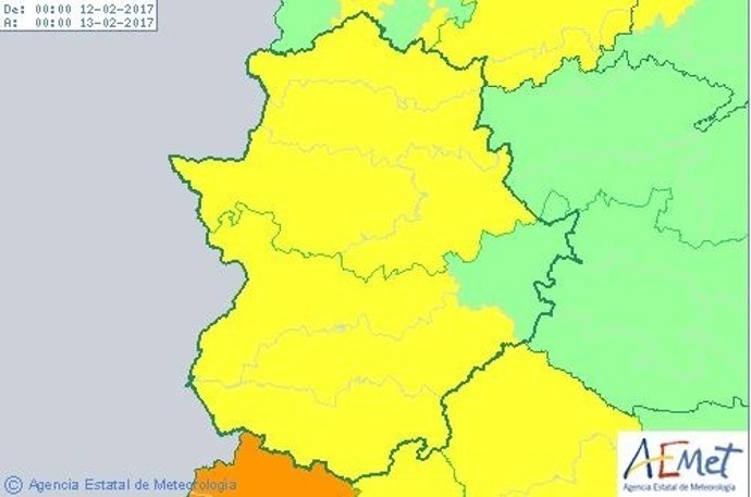 Actualización de avisos por viento en Extremadura.