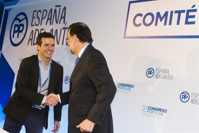 Pablo Casado y Mariano Rajoy en el Congreso del PP