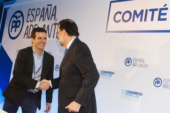 Pablo Casado i Mariano Rajoy en el Congreso del PP