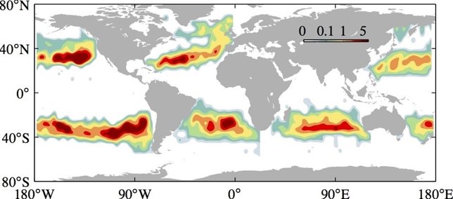 Modelo de formación de masas de basura plástica marina