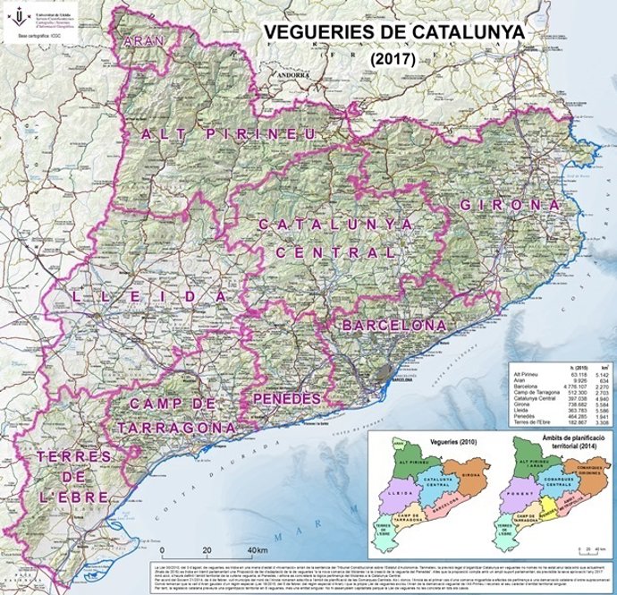 Mapa de les vegueries de Catalunya 2017 de la UdL 
